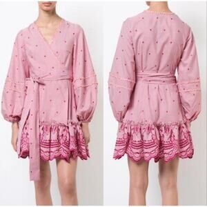 Alexis Alzena Red White Gingham Embroidered Wrap Mini Dress Size XS